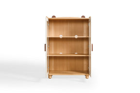 Kids' Bookcase with Doors and Shelves in Natural Wood Color/Kid' Cabinet/Solid Wood Leg