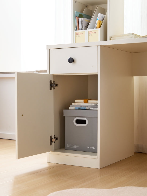 White Study Desk for Kids with Book Shelves and Storage Cabinet