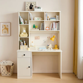 White Study Desk for Kids with Book Shelves and Storage Cabinet