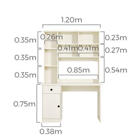 White Study Desk for Kids with Book Shelves and Storage Cabinet