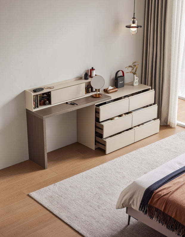 Italian-Style Dual-Tone Study Desk/Vanity Table/Dressers with Multifunctional Storage and 6 Drawers