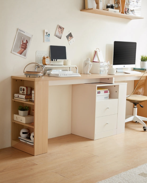 Extra Long Study Desk in Oak and White/Home Office Two-person Desks/Corner Desk