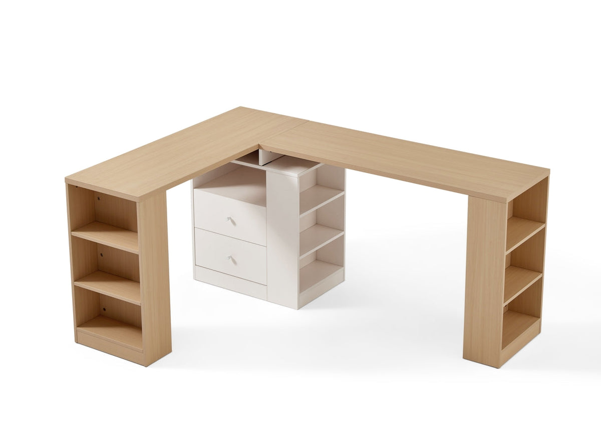 Extra Long Study Desk in Oak and White/Home Office Two-person Desks/Corner Desk