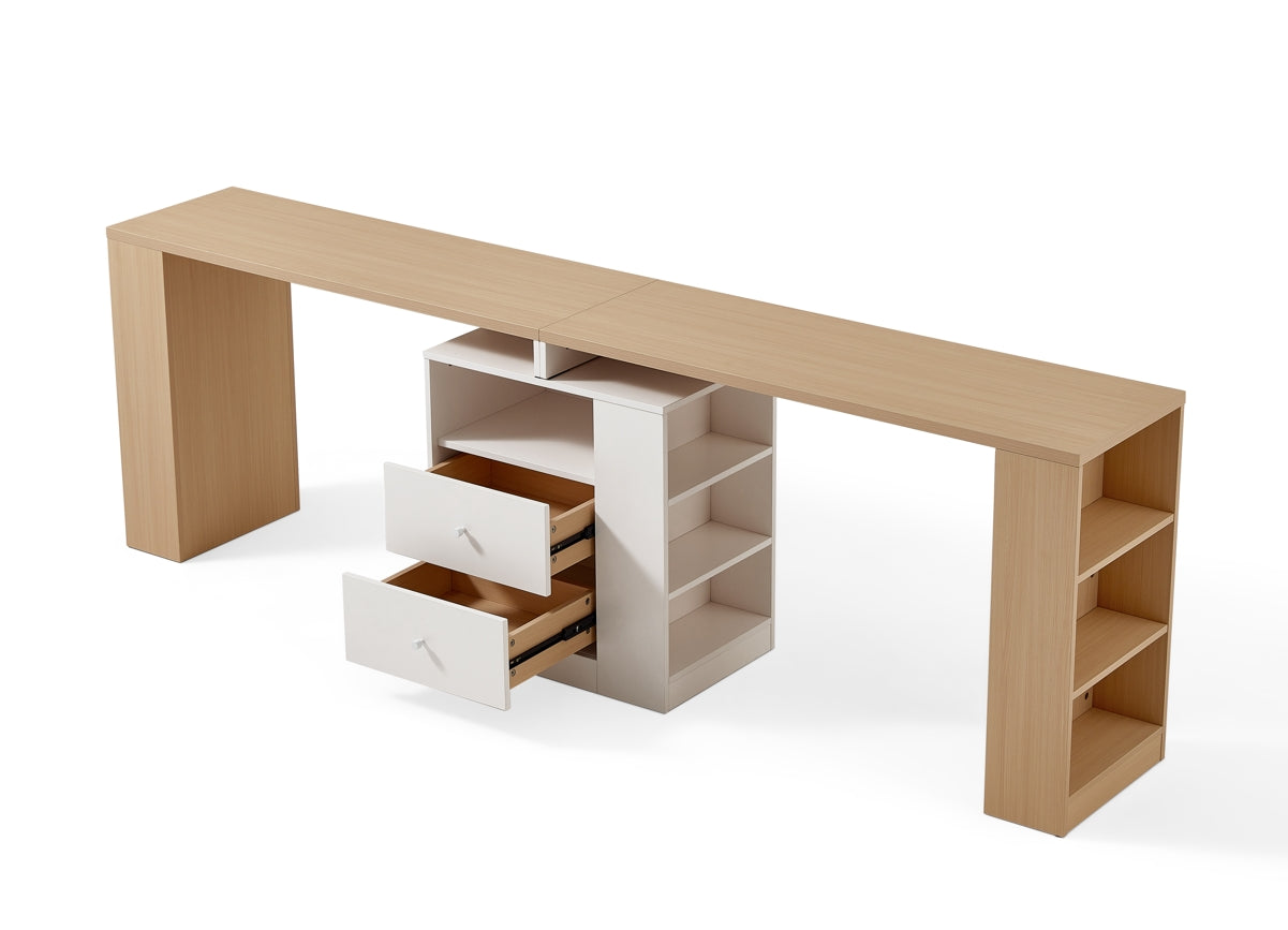 Extra Long Study Desk in Oak and White/Home Office Two-person Desks/Corner Desk