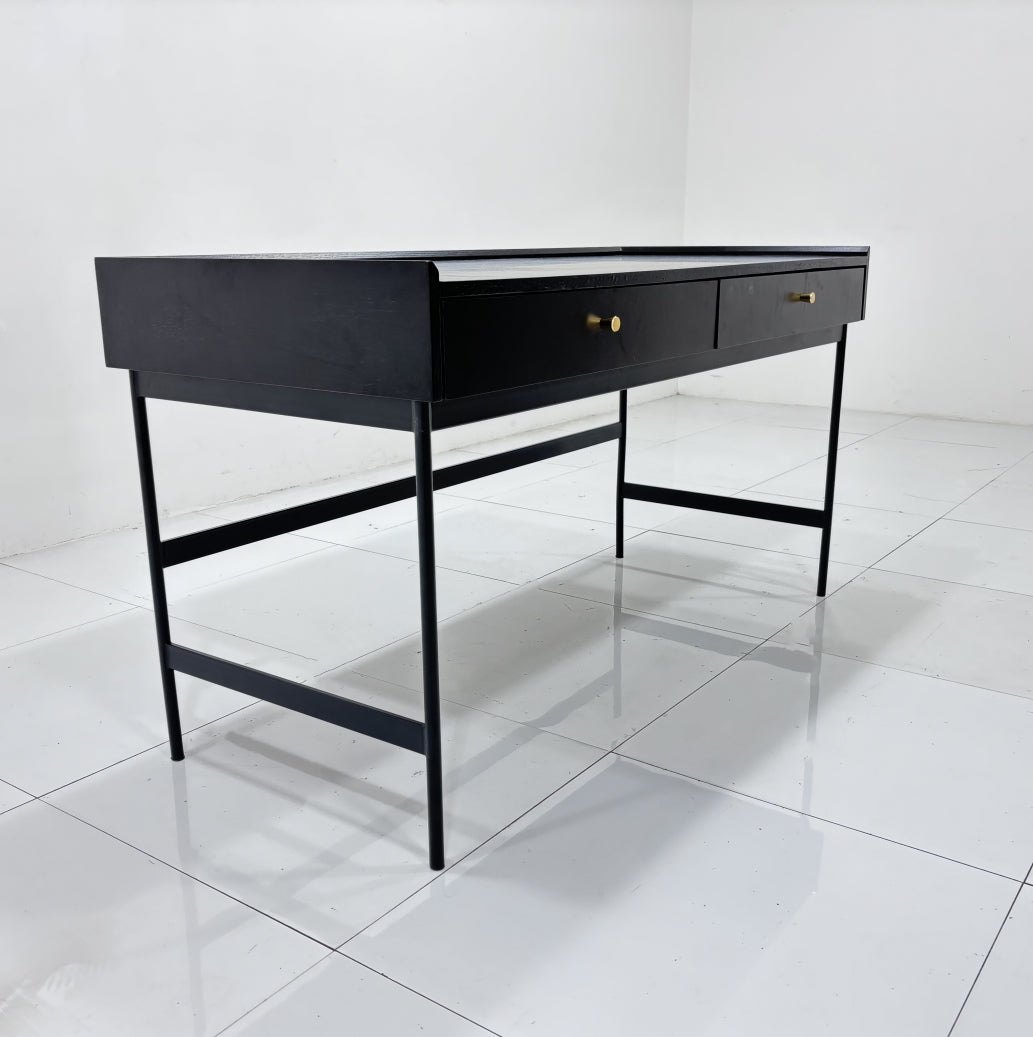 Oronde Dark Walnut Color Study Desk with Drawers/Home Office Computer Desk/Steel Leg