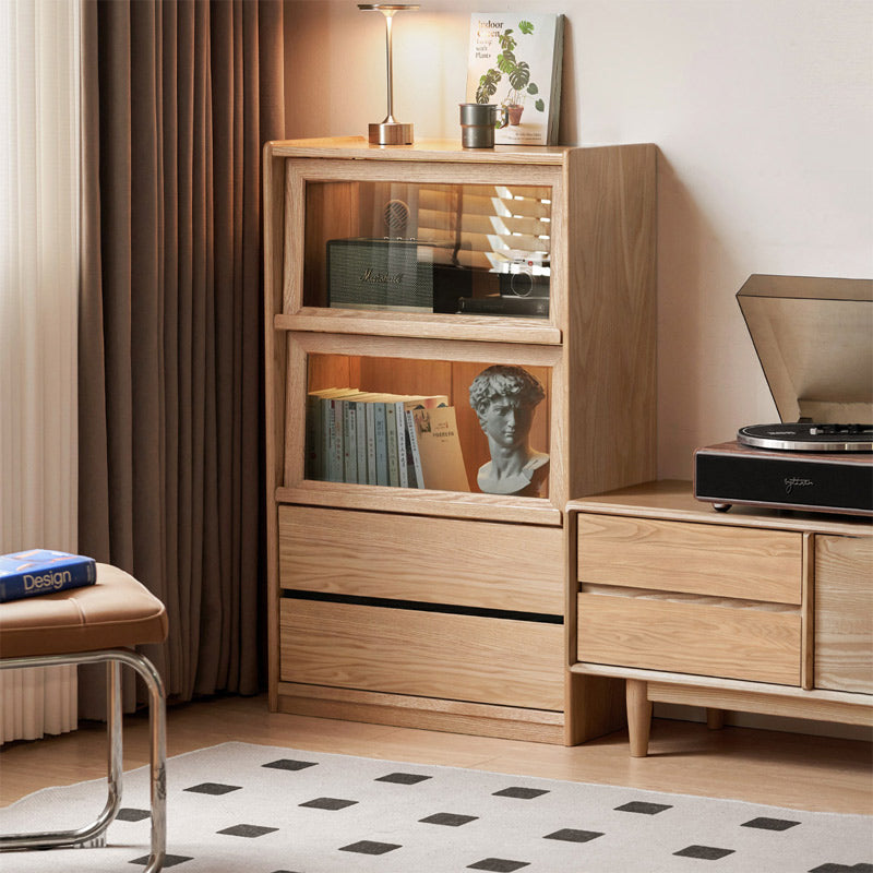 Frederick FAS-Graded Solid Fraxinus Mandshurica Wood Flip-door Bookcase Display Shelf/Storage Cabinet