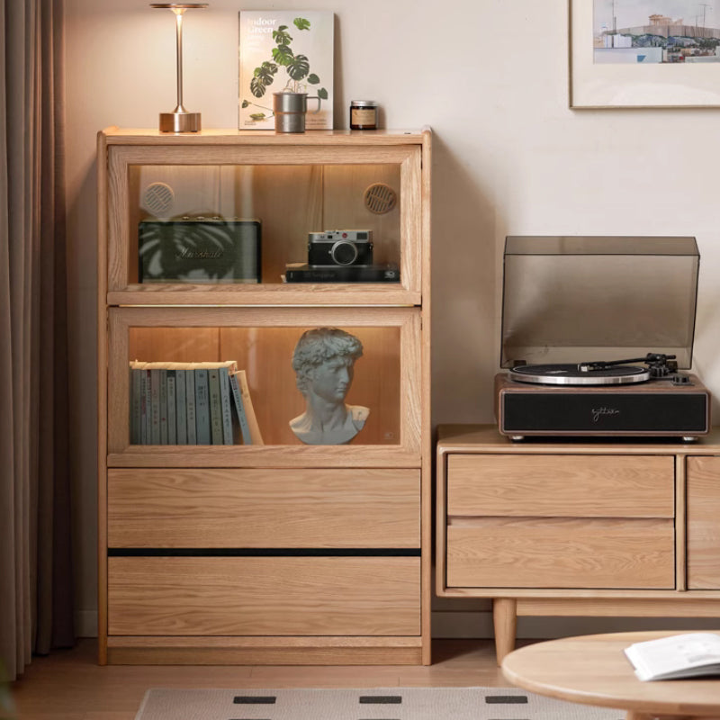 Frederick FAS-Graded Solid Fraxinus Mandshurica Wood Flip-door Bookcase Display Shelf/Storage Cabinet