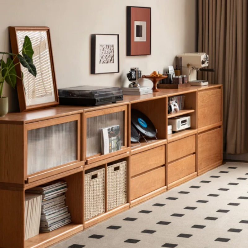 Theodora FAS-Graded Solid Cherry Wood Floor-standing Modular Storage Cabinet Chest Set for Home Natural Wood Color