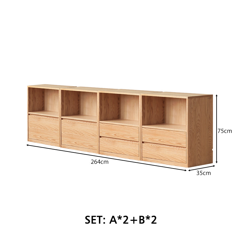 Oakley 66cm FAS-Graded Solid American Oak Wood Floor-standing Modular Storage Cabinet Chest Set/Bookcase for Home