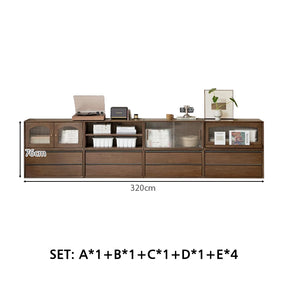 Wallace Rubberwood Floor-standing Modular Storage Cabinet Chest Set for Home Walnut Color