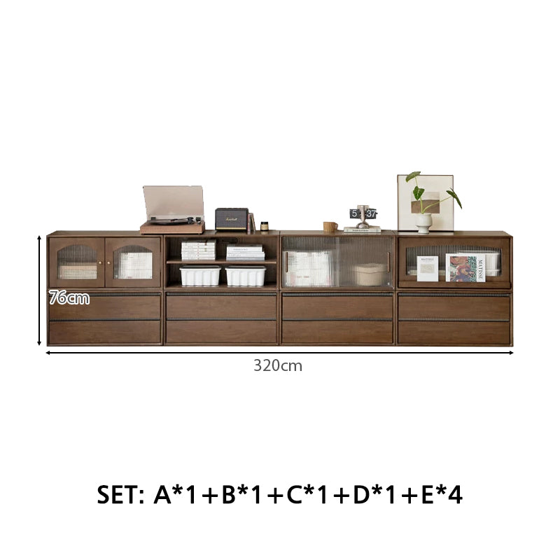 Wallace Rubberwood Floor-standing Modular Storage Cabinet Chest Set for Home Walnut Color