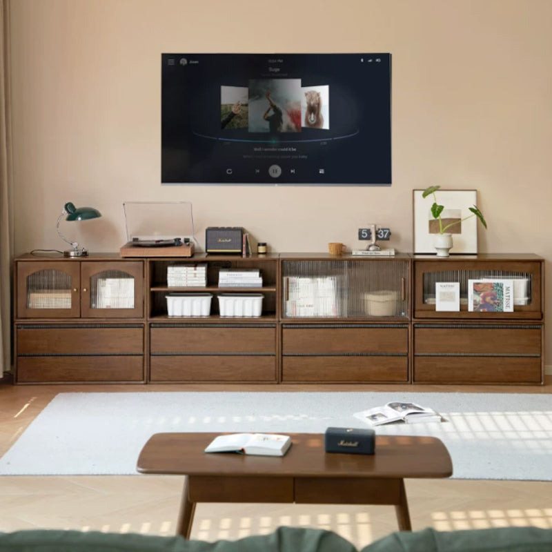 Wallace Rubberwood Floor-standing Modular Storage Cabinet Chest Set for Home Walnut Color