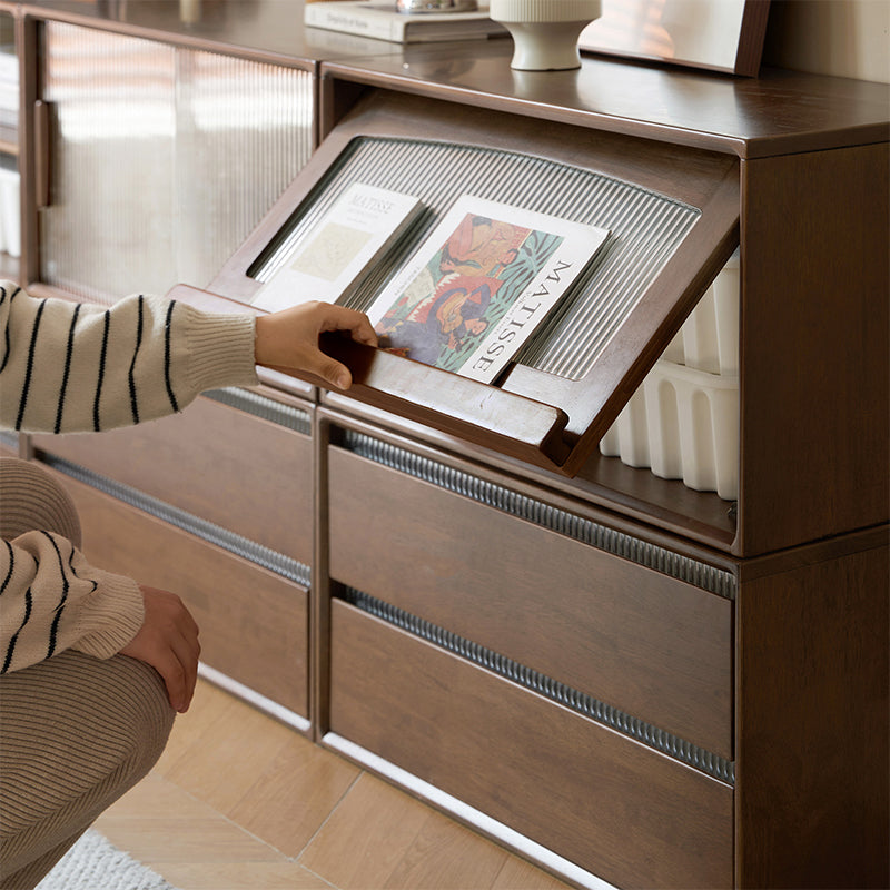 Wallace Rubberwood Floor-standing Modular Storage Cabinet Chest Set for Home Walnut Color