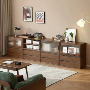 Wallace Rubberwood Floor-standing Modular Storage Cabinet Chest Set for Home Walnut Color