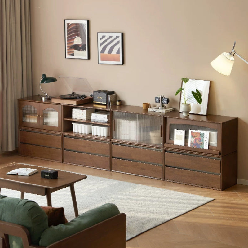 Wallace Rubberwood Floor-standing Modular Storage Cabinet Chest Set for Home Walnut Color