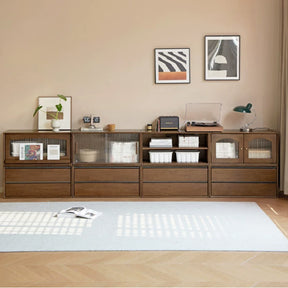 Wallace Rubberwood Floor-standing Modular Storage Cabinet Chest Set for Home Walnut Color
