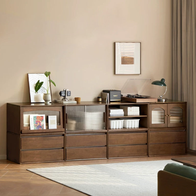 Wallace Rubberwood Floor-standing Modular Storage Cabinet Chest Set for Home Walnut Color