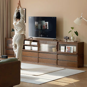Wallace Rubberwood Floor-standing Modular Storage Cabinet Chest Set for Home Walnut Color