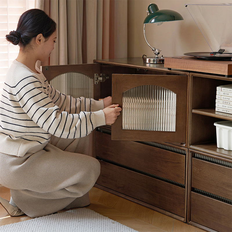 Wallace Rubberwood Floor-standing Modular Storage Cabinet Chest Set for Home Walnut Color