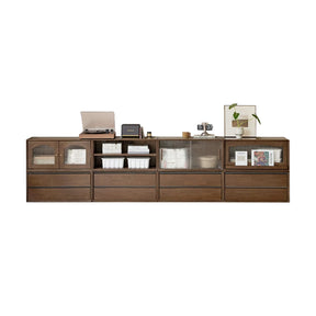 Wallace Rubberwood Floor-standing Modular Storage Cabinet Chest Set for Home Walnut Color