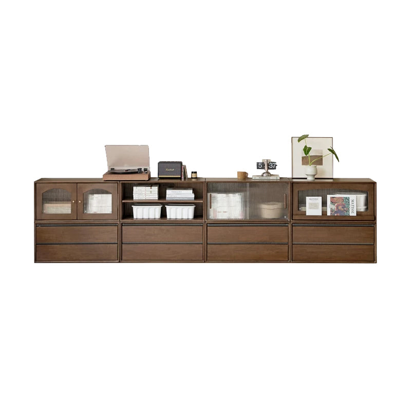 Wallace Rubberwood Floor-standing Modular Storage Cabinet Chest Set for Home Walnut Color