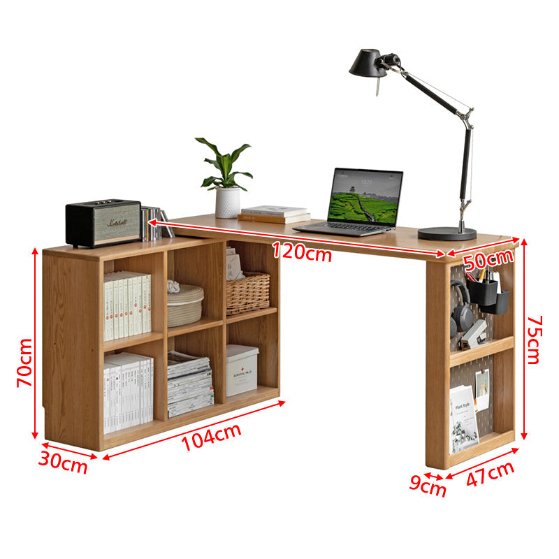 Ace FAS-Graded Solid American Oak Corner Desk with Open Storage and Single-Leg Support in Natural Finish