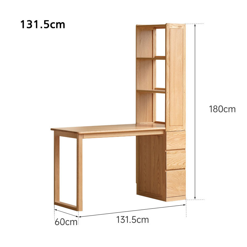 Felix FAS-Graded Solid American Oak Wood Study Desk with Bookcase 1.31m/1.51m