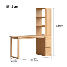 Felix FAS-Graded Solid American Oak Wood Study Desk with Bookcase 1.31m/1.51m