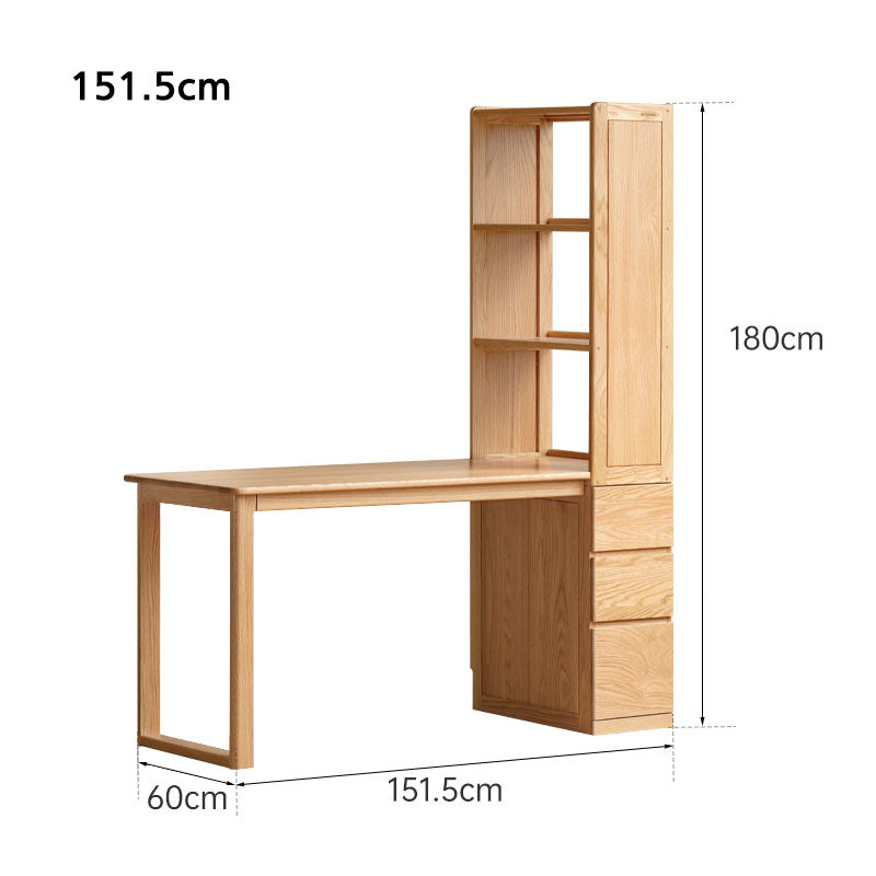 Felix FAS-Graded Solid American Oak Wood Study Desk with Bookcase 1.31m/1.51m