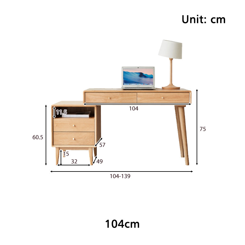 Beatrix 104cm/124cm FAS-Graded Solid Oak Wood Adjustable Study Desk/Table With Drawer