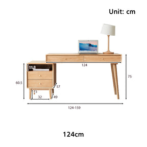 Beatrix 104cm/124cm FAS-Graded Solid Oak Wood Adjustable Study Desk/Table With Drawer
