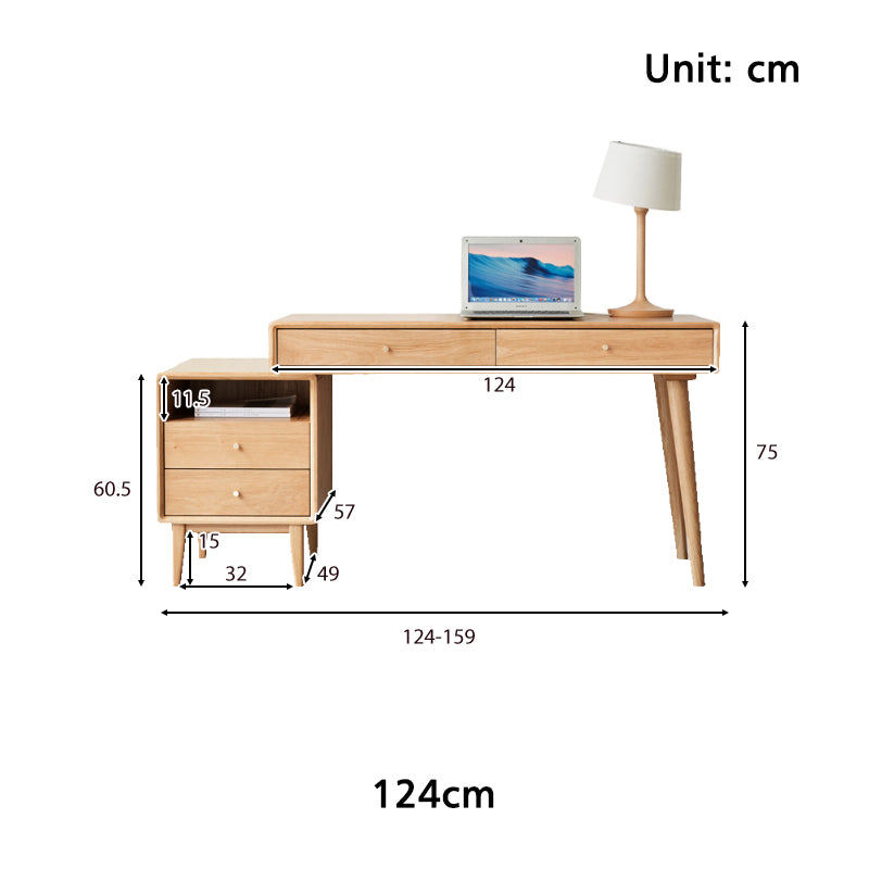 Beatrix 104cm/124cm FAS-Graded Solid Oak Wood Adjustable Study Desk/Table With Drawer