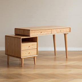 Beatrix 104cm/124cm FAS-Graded Solid Oak Wood Adjustable Study Desk/Table With Drawer