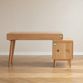 Beatrix 104cm/124cm FAS-Graded Solid Oak Wood Adjustable Study Desk/Table With Drawer