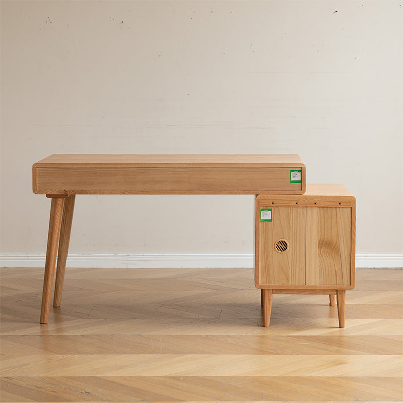 Beatrix 104cm/124cm FAS-Graded Solid Oak Wood Adjustable Study Desk/Table With Drawer