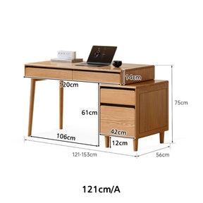 Bronson 121cm/141cm FAS-Graded Solid Oak Wood Adjustable Study Desk/Table With Drawer