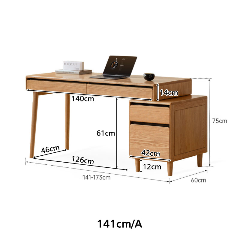 Bronson 121cm/141cm FAS-Graded Solid Oak Wood Adjustable Study Desk/Table With Drawer