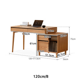 Bronson 121cm/141cm FAS-Graded Solid Oak Wood Adjustable Study Desk/Table With Drawer