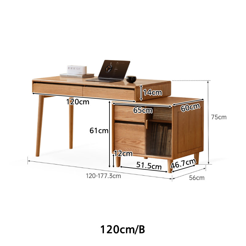 Bronson 121cm/141cm FAS-Graded Solid Oak Wood Adjustable Study Desk/Table With Drawer