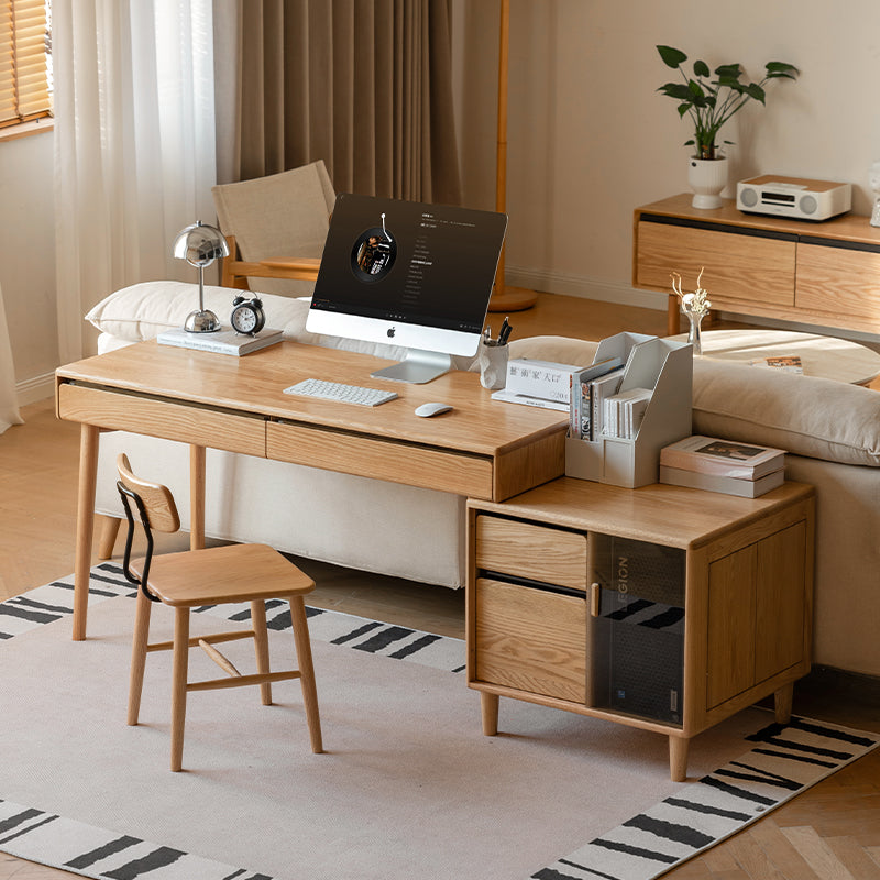 Bronson 121cm/141cm FAS-Graded Solid Oak Wood Adjustable Study Desk/Table With Drawer