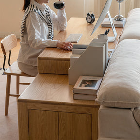 Bronson 121cm/141cm FAS-Graded Solid Oak Wood Adjustable Study Desk/Table With Drawer