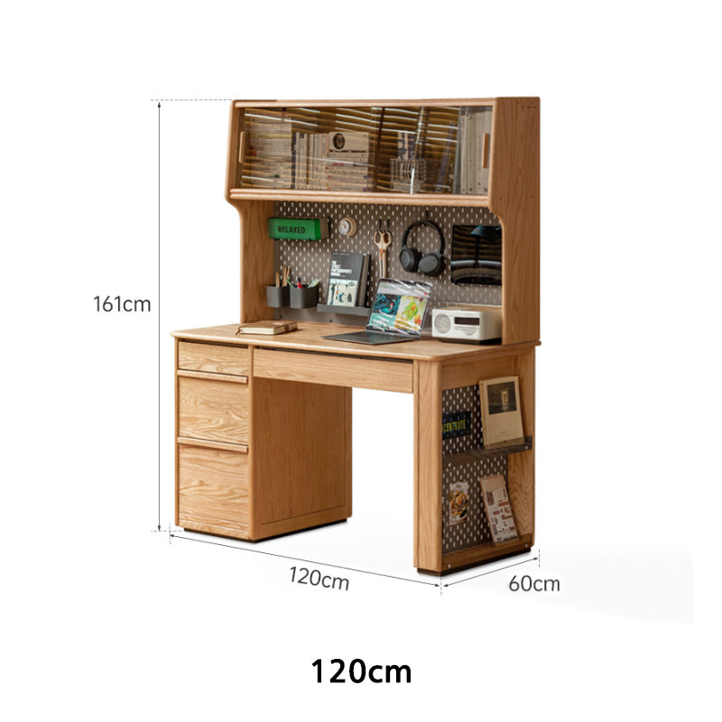Bryony 1.02m/1.4m Single FAS-Graded Solid American Oak Wood Office Desk/Computer Table With Cabinet/Bookcase/Drawer