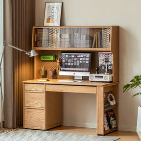 Bryony 1.02m/1.4m Single FAS-Graded Solid American Oak Wood Office Desk/Computer Table With Cabinet/Bookcase/Drawer