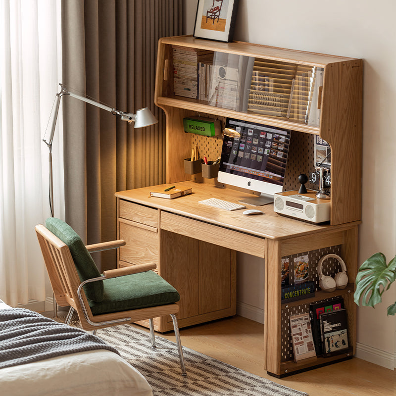 Bryony 1.02m/1.4m Single FAS-Graded Solid American Oak Wood Office Desk/Computer Table With Cabinet/Bookcase/Drawer