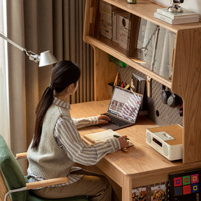 Bryony 1.02m/1.4m Single FAS-Graded Solid American Oak Wood Office Desk/Computer Table With Cabinet/Bookcase/Drawer