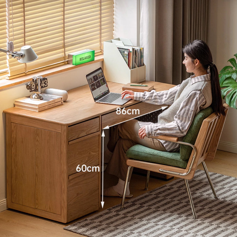 Bryony 1.02m/1.4m Single FAS-Graded Solid American Oak Wood Office Desk/Computer Table With Cabinet/Bookcase/Drawer