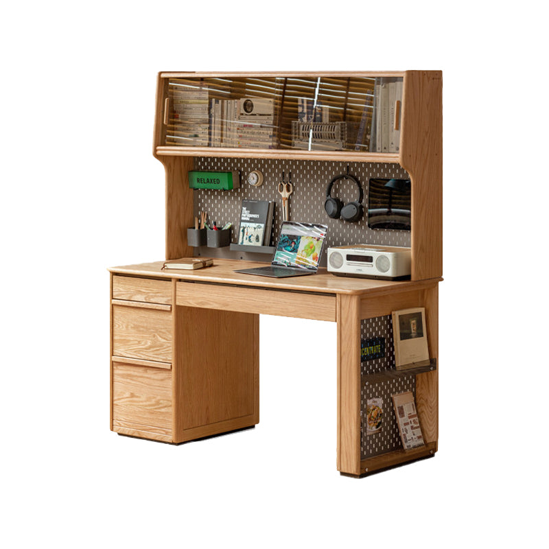 Bryony 1.02m/1.4m Single FAS-Graded Solid American Oak Wood Office Desk/Computer Table With Cabinet/Bookcase/Drawer