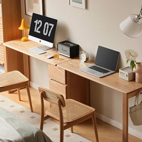 Callum Single/Double FAS-Graded Solid Oak Wood Study Desk/Table With Drawer