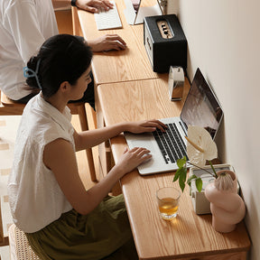 Callum Single/Double FAS-Graded Solid Oak Wood Study Desk/Table With Drawer