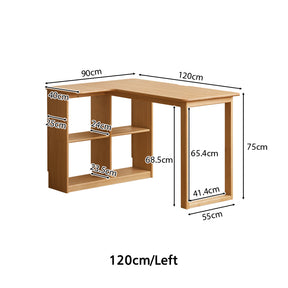 Nettie 1.2m/1.4m Solid Beech Wood Single Corner Storage Office Desk/Computer Table With Bookcase